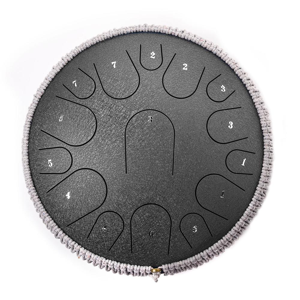 Black 15 Notes 14 Inches Steel Tongue Drum Healing Drum Wide Range